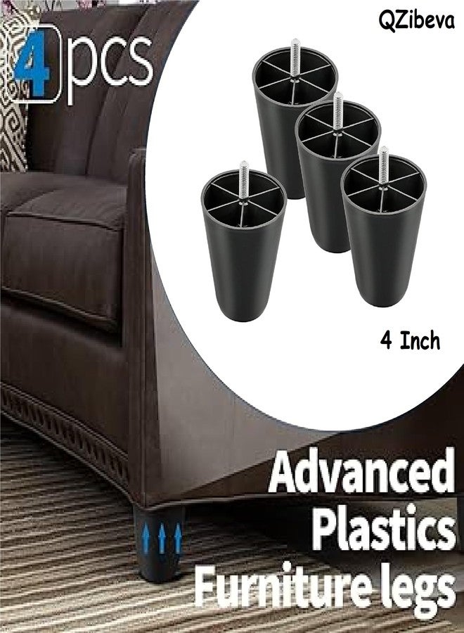 QZibeva Pack of 4 Pcs Matt Black Round Plastic Furniture Legs with M8 Bolt Assembled 4 Inches - Image 4
